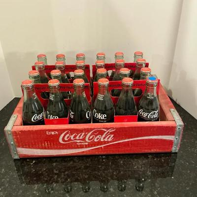 Vintage Wooden Coca-Cola Crate Filled With 24 Glass Bottles