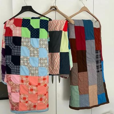Lot Of Three Handmade Colorblock Quilts