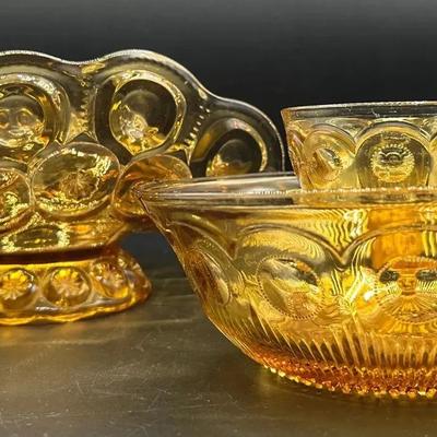 BO131 Vintage Amber Banana Boat/Fruit Bowl + Chip Dip Bowl