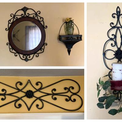 Metal Wall Décor with Mirror & Decorative Vases