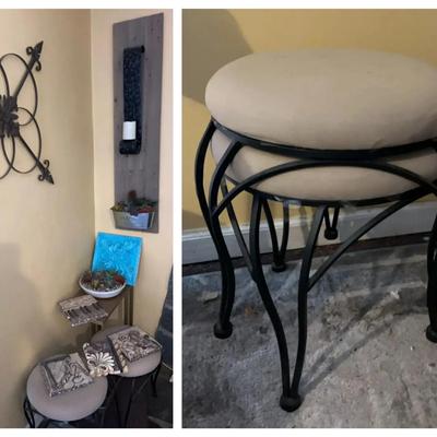Stools, Side Table & Wall Art Grouping