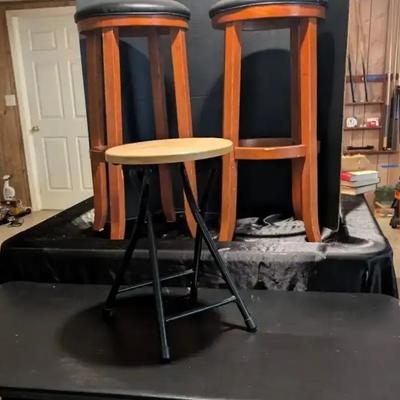 Barstools, Rectangular Card Table, and Metal Base Stool Collection