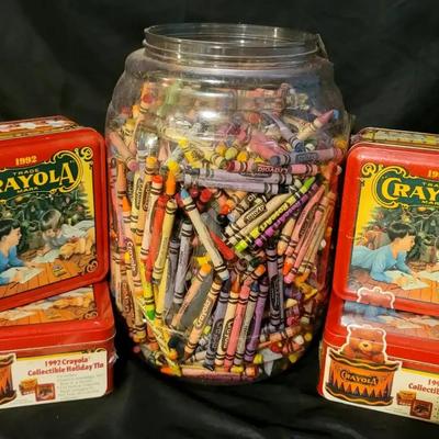 Vintage 1992 Crayola Christmas Tin Gift Sets with Large Crayon Collection
