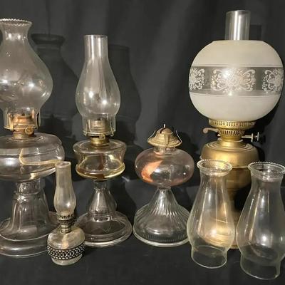 Kerosene Lamp Collection with Hurricane Glass Chimneys
