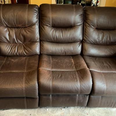 Brown Leather-Like Reclining Sofa with Protective Covers