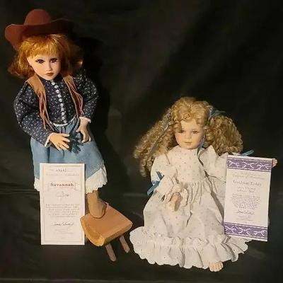 Hamilton Collection Porcelain Dolls, featuring Savannah and Teaching Teddy