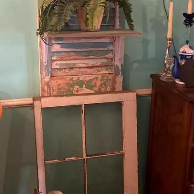 Architectural Salvage & Farmhouse Décor Collection Featuring Wood Shutter and Vintage Window