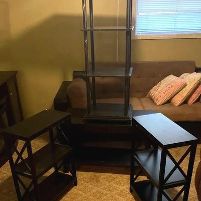 Four-Piece Black Accent Furniture Collection with Shelving Tower & Coffee Table