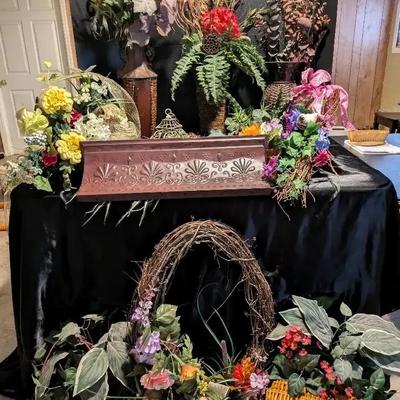 Floral Arrangement Collection with Decorative Accents and Metal & Wood Shelf