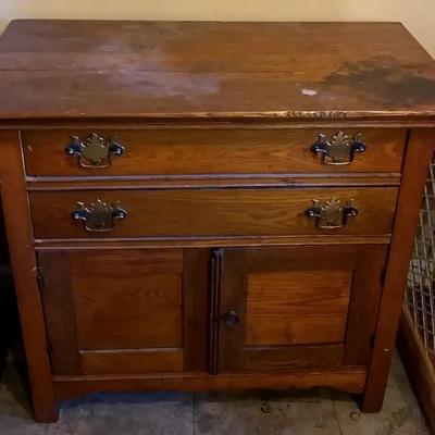 Vintage Wood Cabinet with Two Drawers and Lower Storage