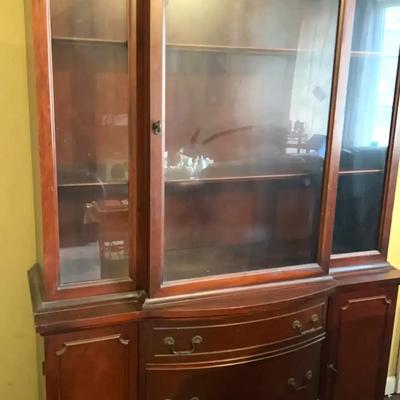 Wooden China Cabinet with Glass Display and Bowfront Base