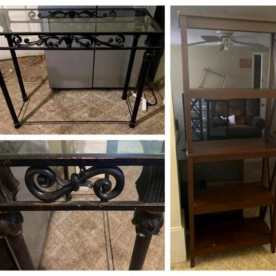 Metal & Glass Entry Table with Tall Wood Bookcase