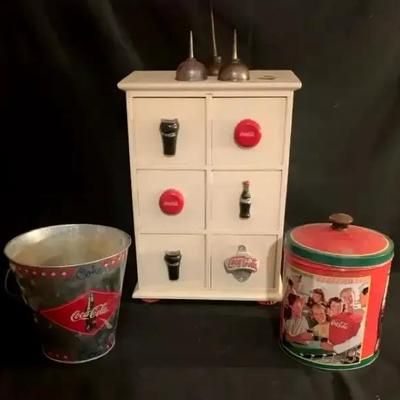 Coca-Cola Collectibles Group, featuring Wooden Cabinet & Vintage Advertising Tins