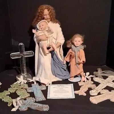 Porcelain Madonna & Child Doll Set with Decorative Cross Collection