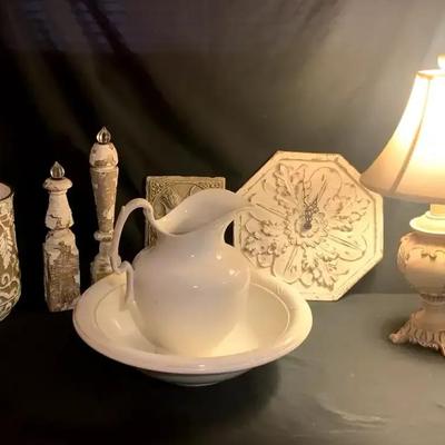 Farmhouse & Vintage-Style Home Décor Collection, featuring Ceramic Pitcher & Wash Basin