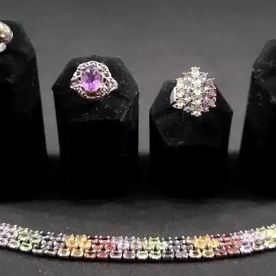 Sterling Colorful Rings And Bracelet 