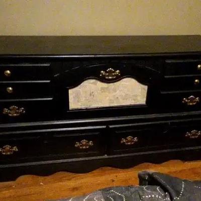Painted Black Seven-Drawer Dresser with Brass Hardware