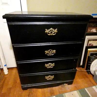 Painted Black Four-Drawer Wooden Chest with Brass Hardware
