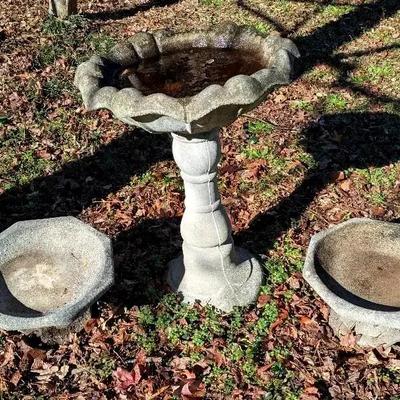 Concrete Bird Baths Collection featuring Pedestal Bird Bath & Two Bowls