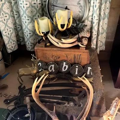 Rustic Men’s Décor & Tool Collection featuring Antlers, Cabin Accents & Storage Box