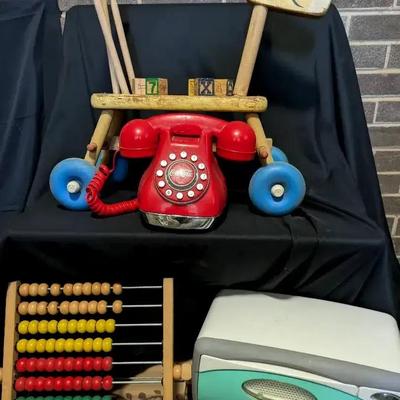 Vintage Children’s Toys featuring Wooden Giraffe, Easy-Bake Oven & Coca-Cola Phone