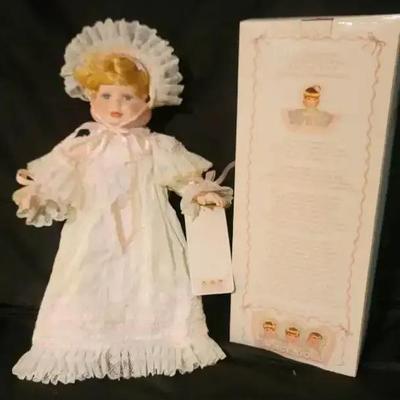 Vintage Cracker Barrel Three-Face Porcelain Baby Doll with Original Box