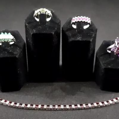 .925 Reds And Greens Bracelet And Rings