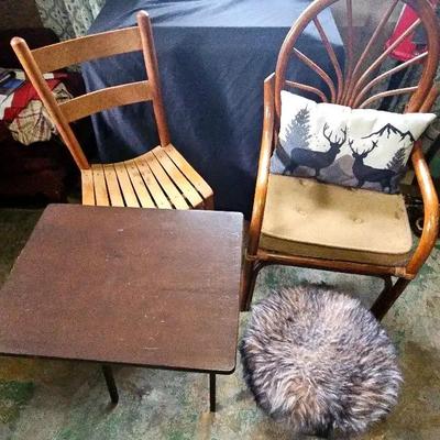 Chairs, TV Tray Table & Round Foot Stool