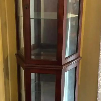 Tall Wood Curio Cabinet with Glass Panels and Interior Shelves