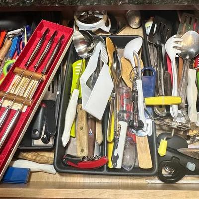 Double Drawer Full Of Kitchen Utensils