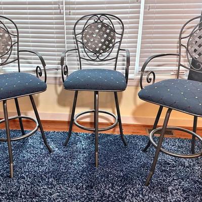 3 Metal Swivel Upholstered Bar Stools