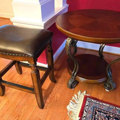 Stool Chair & Ornate Round Side Table 