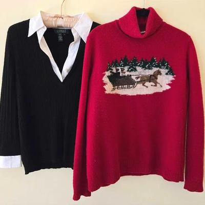 2 Ralph Lauren Sweater Tops: Vintage Christmas Lambs Wool 