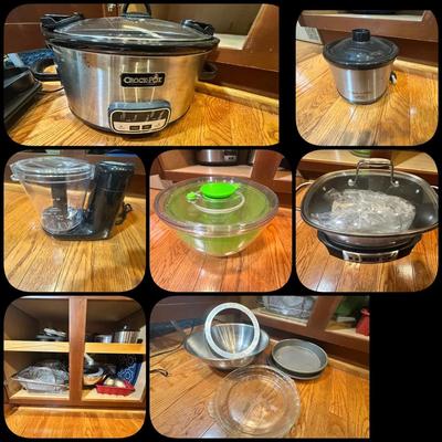 Double Kitchen Cabinet Of Small Appliances & Baking Pans