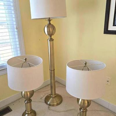 3 Pc Set Modern Ball Pedestal Table & Floor Lamps