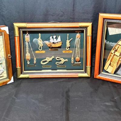 Three Pieces Of Heritage Mint Nautical Themed Wall Hanging Shadow Boxes