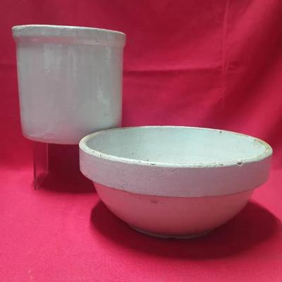 Vintage White Stoneware Utility Vessels