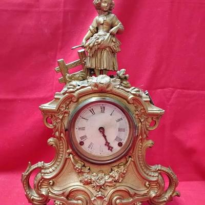 Antique French Style Gilt Figural Mantel Clock - Harvest Maiden & Floral Scroll