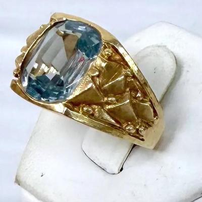 10k Gold Nugget Ring w/Blue Topaz, sz 9 (9.26g)