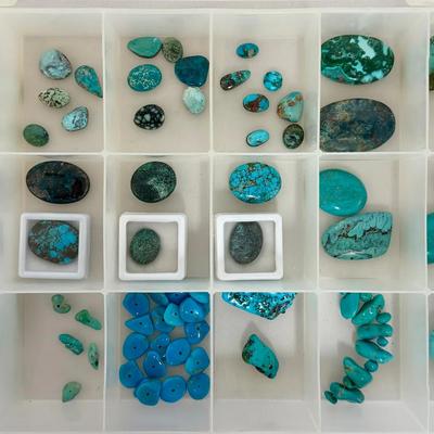 Large Turquoise Cabochon & Bead Lot – Shapes, Spiderweb Matrix, Drilled & Undrilled Stones