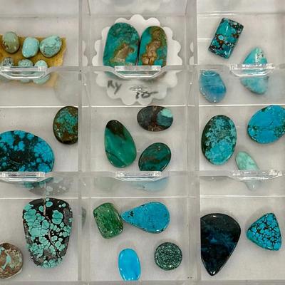 Turquoise Cabochon Lot – Mixed Sizes & Shapes, Spiderweb Matrix, Bisbee-Labeled Stone Included