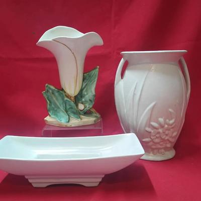 Vintage McCoy USA Pottery Group — Vase, Calla Lily Vase & Rectangular Planter