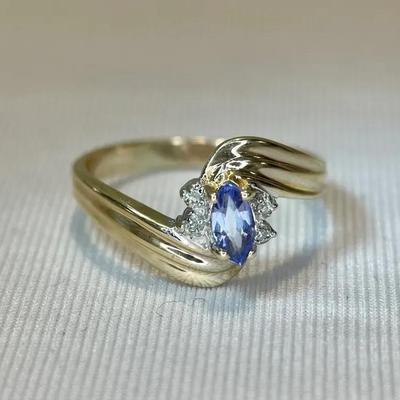 10K Gold Tanzanite And Diamond Bypass Ring Size 7 (2.4g) 