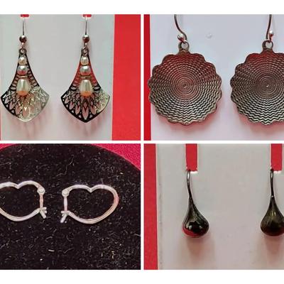 7 Pairs Sterling Silver 925 Earrings - Hoops, Drops & Dangles