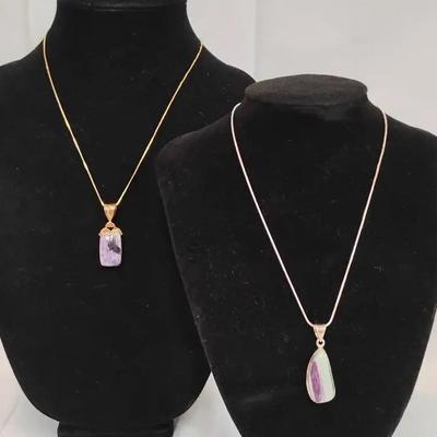 2 Sterling Silver 925 Gemstone Pendants – Amethyst & Bi-Color Tourmaline