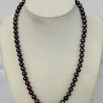 Vintage 18” Peacock Cultured Pearl Necklace – 14K Gold Clasp – Estate Jewelry