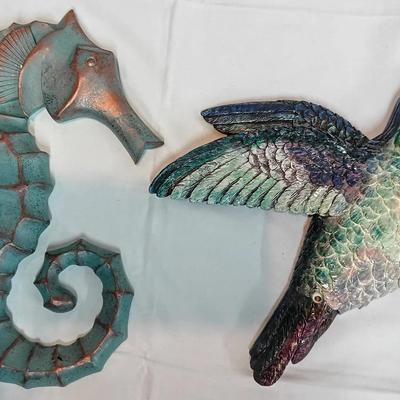 Seahorse & Hummingbird Relief Sculptures
