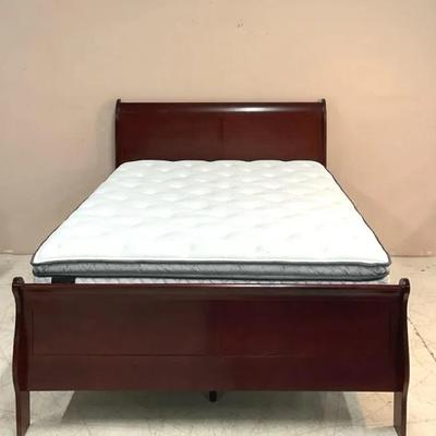 Queen Cherry Sleigh Bed Unit W/ Sealy Mattress And Boxspring 