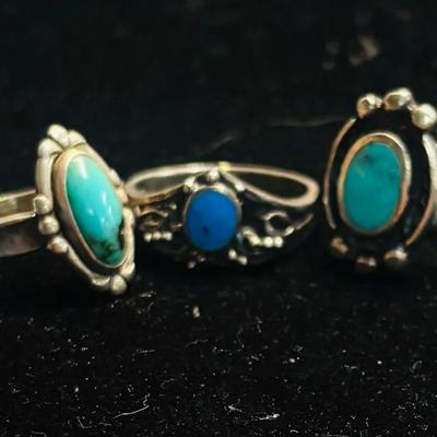Vintage Sterling Silver Turquoise Ring Collection All sz 6