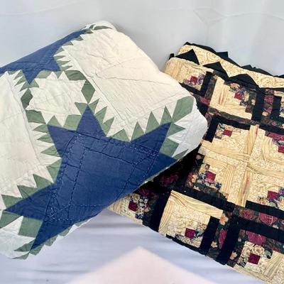 (2) Vintage Quilts - Feathered Star Pattern And Diamond Log Cabin